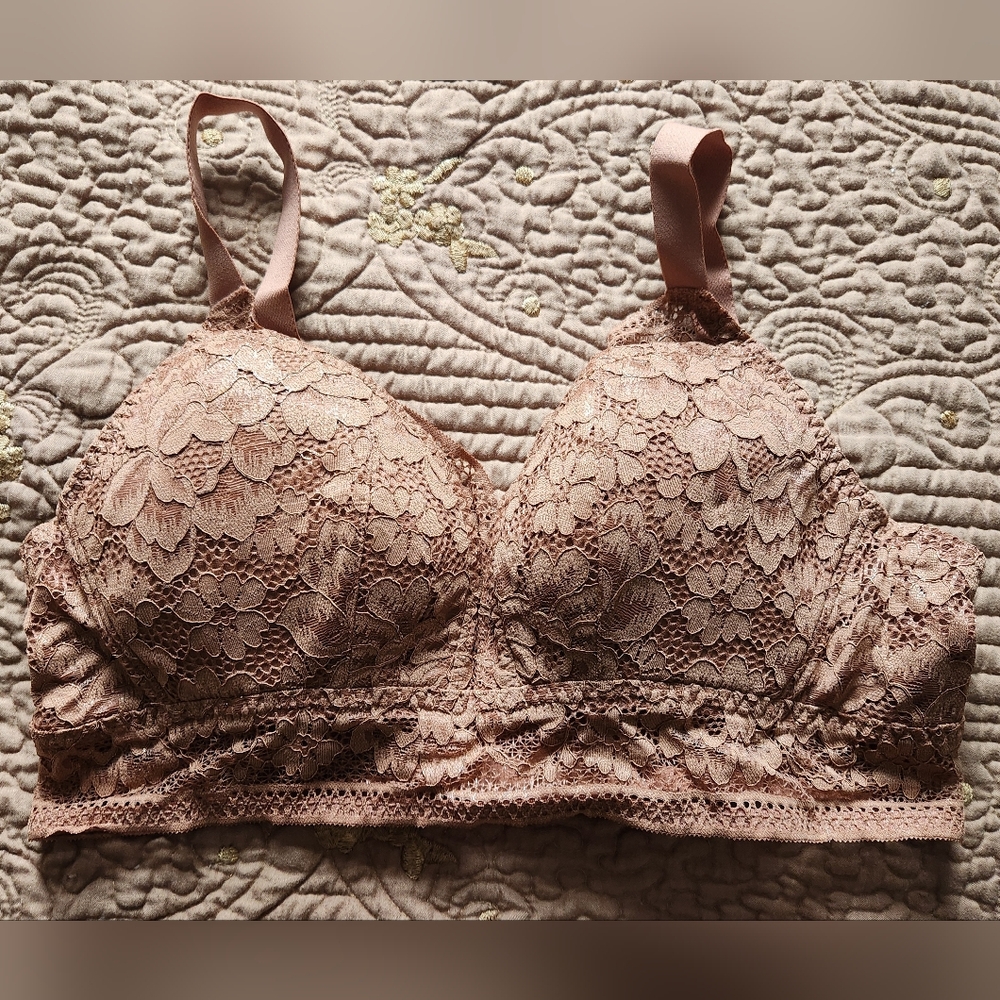 Gold And Brown Floral Lace Bra
